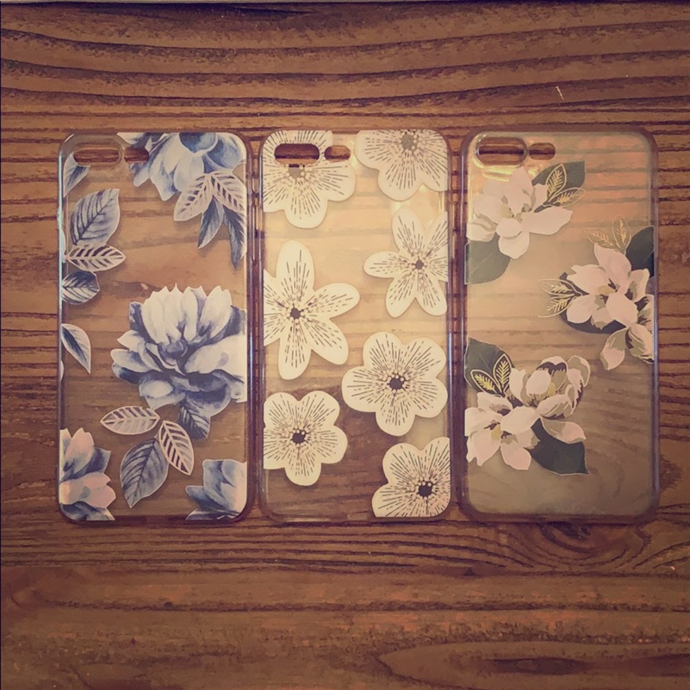 Set of 3 iPhone 8+ Phone Cases - Clear Floral